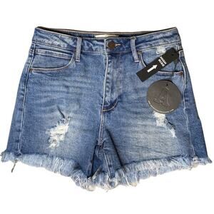 NWT Article of Society Distressed High Rise Denim Shorts Sz 25 Frayed 3" Inseam